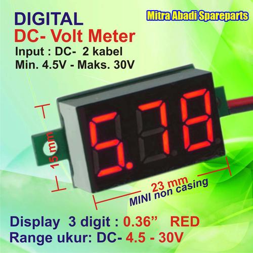 Foto Produk Voltmeter DC 4.5V-30V Mini Digital 2 Kabel Tanpa Frame Merah/Red dari Mitra Abadi Spareparts