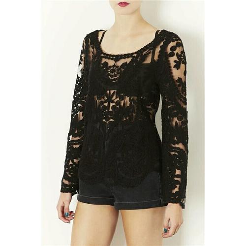 Jual Black Crochet Lace Top Long Sleeve 