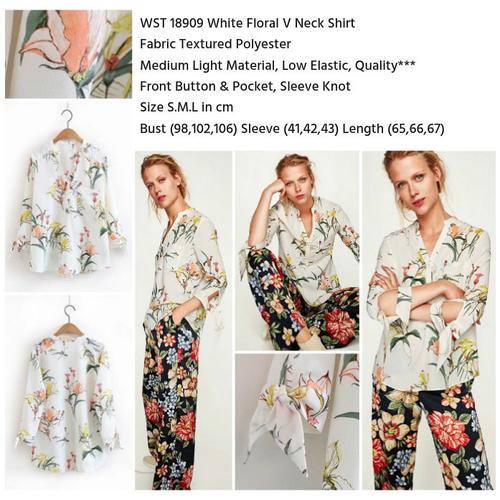Jual White Floral V Neck Shirt (size S 