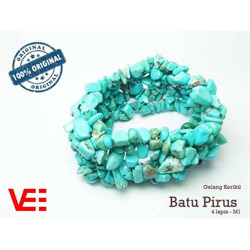 Foto Produk VeE Gelang Wanita Batu Pirus Koral / Kerikil Asli Natural 4 Lapis dari Vee Jewelry