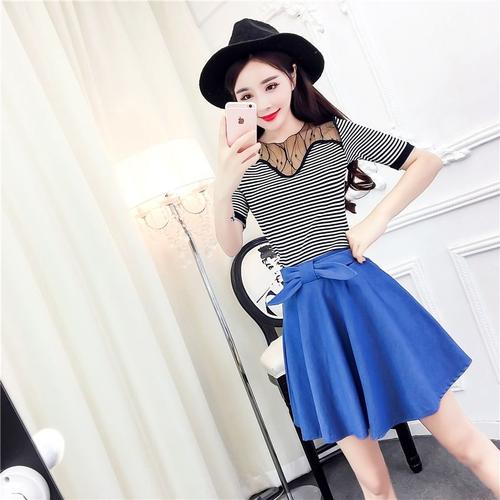 Foto Produk Baju Setelan Top Skirt Stripe And Blue Import Original dari Fashion-21