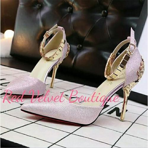 Jual Baby Pink Gold Leaf Heels Shoes 