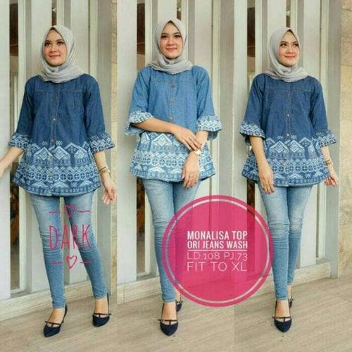 Jual monaliza top / baju jeans cantik 