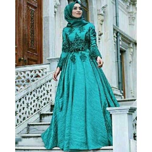 Jual long maxi dress gamis satin brukat 