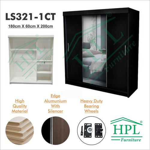 Foto Produk Lemari Pakaian HPL+Kaca sliding 3 Pintu Hitam dari HOMKING Furniture