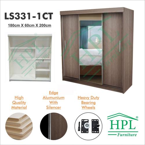Foto Produk Lemari Pakaian HPL Sliding 3 Pintu Coklat+Kaca 1 Pintu LPS-313 dari HOMKING Furniture