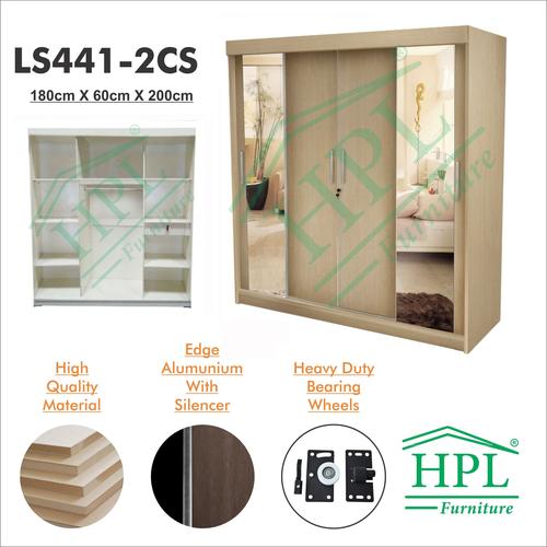 Foto Produk Lemari Pakaian Sliding Door 4 Pintu HPL-Cream Kayu Cermin LS441-2CS dari HOMKING Furniture