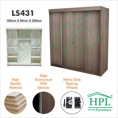 Foto Produk Lemari Pakaian Sliding Door 4 Pintu HPL-Coklat Motif Kayu LS431 dari HOMKING Furniture