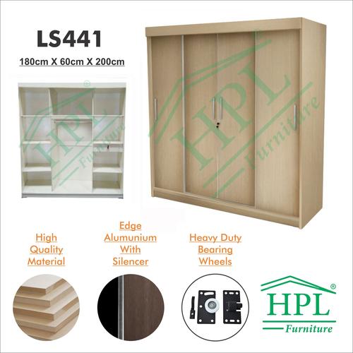 Foto Produk Lemari Pakaian Sliding Door 4 Pintu HPL-Cream Motif Kayu LS441 dari HOMKING Furniture