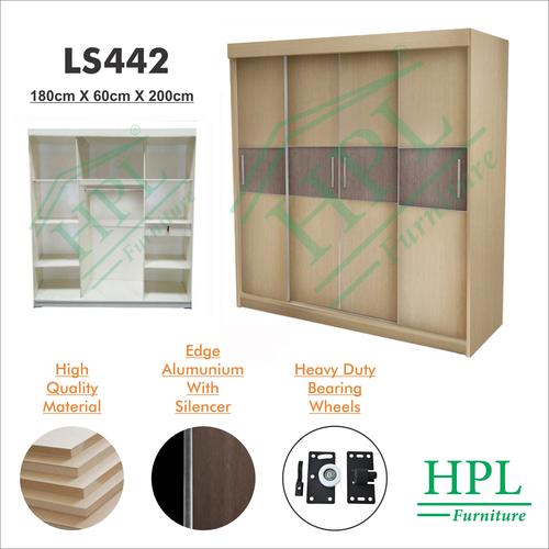 Foto Produk Lemari Pakaian Sliding Door 4 Pintu HPL-Krem LS442 dari HOMKING Furniture
