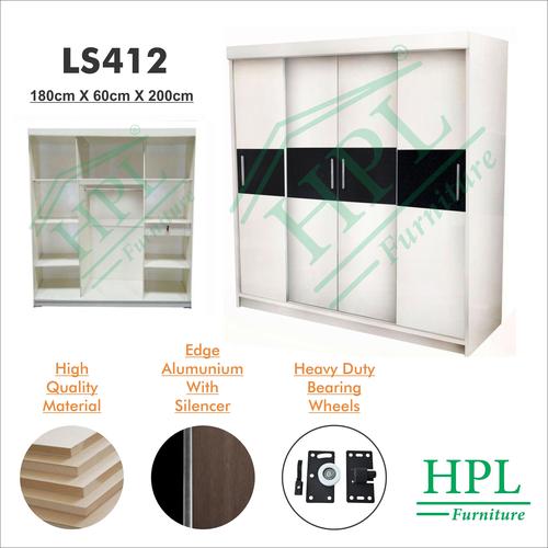 Foto Produk Lemari Pakaian Sliding Door 4 Pintu HPL-Putih Strip LS412 - Merah dari HOMKING Furniture