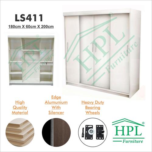 Foto Produk Lemari Pakaian Sliding Door 4 Pintu HPL-White Gloosy LS411 dari HOMKING Furniture