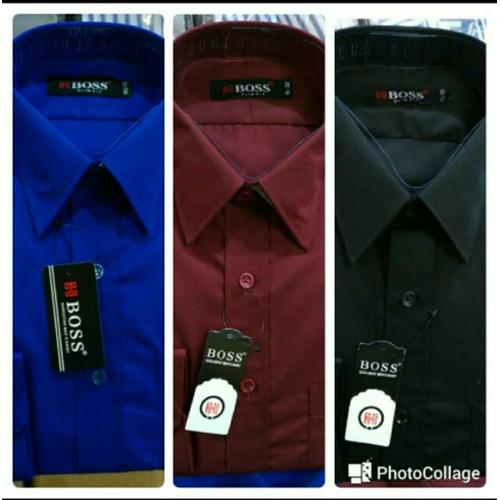 Foto Produk Kemeja Pria Slimfit Panjang Boss Hitam Biru Elektrik Maroon - Hitam, L dari Mega Hero Shirts