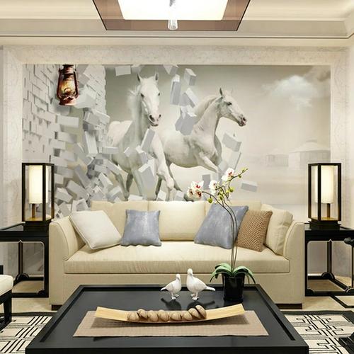 Gray & White Horse Wall Mural – Modern Minimalist Peel & Stick Wallpaper, For Living Room, Bedroom (Multiple Sizes) - View #8