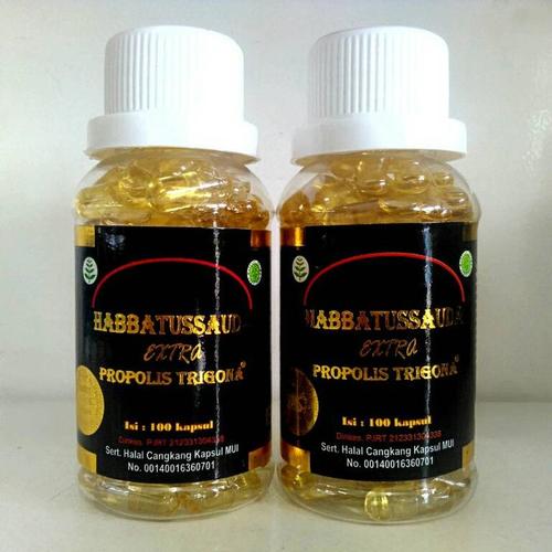 Foto Produk Habbatussauda extra propolis trigonan isi 100c/obat.asam urat.kolestro dari BlueHerbal08