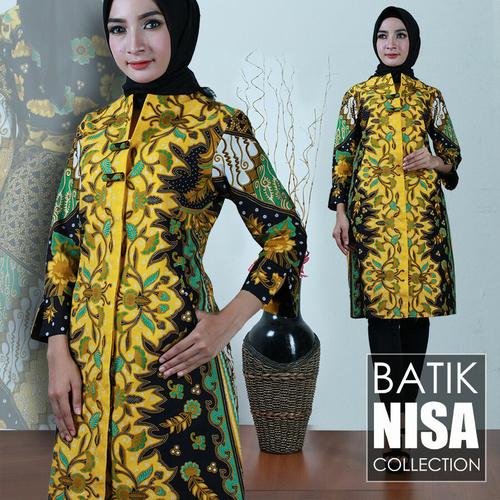 Foto Produk Baju Batik Dress Terusan Wanita Flower yellow Katun Cap Malam Etnik - Kuning, L dari Batik Nisa Colection