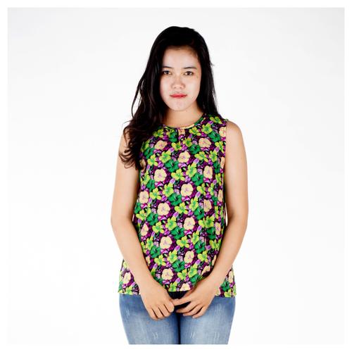Foto Produk Floral Atasan Blus Wanita Tanpa Lengan Tank Top Floral Bunga-bunga Ung - Ungu, M dari KAMICINTA clothing line