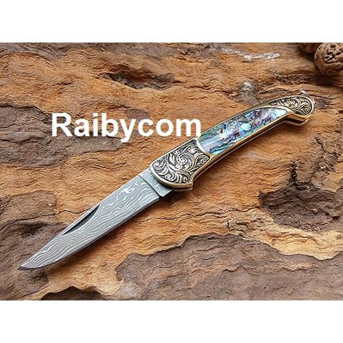 Gambar Pisau Lipat Unik Handmade Baja Damaskus Damascus Pocket Folding Knife dari Raibycom Kota Bekasi Tokopedia