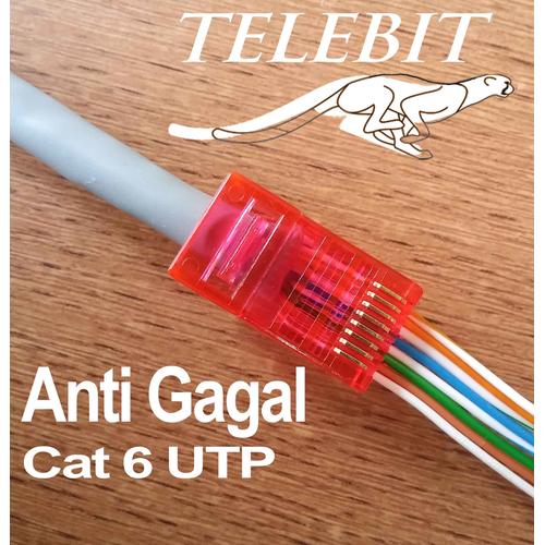 Foto Produk Konektor RJ45 Gold P Kecepatan 1 Gbps CAT 6 TELEBIT Crimp anti gagal dari merakota