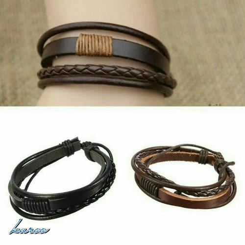 Gambar gelang kulit tali layer pria wanita leather bracelet unisex dari DayLight undefined Tokopedia