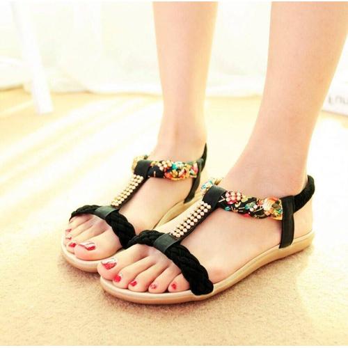 Foto Produk Sandal Wanita Teplek Flat Shoes Kepang Bunga TP21 dari IKHLASIA