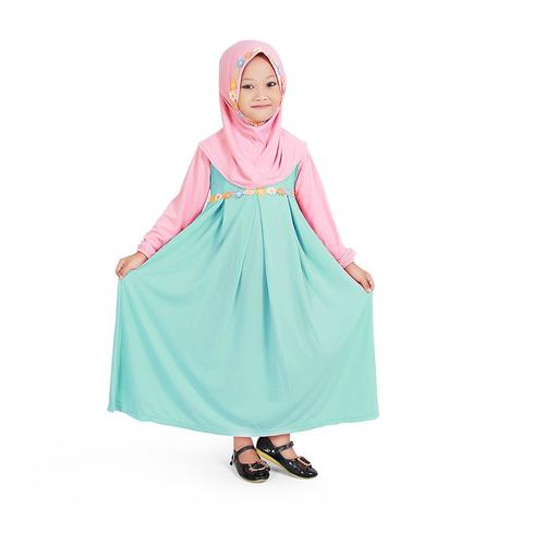 Foto Produk Baju Muslim Gamis Anak Perempuan Warna Mint Peach Lucu Simple dari Grone