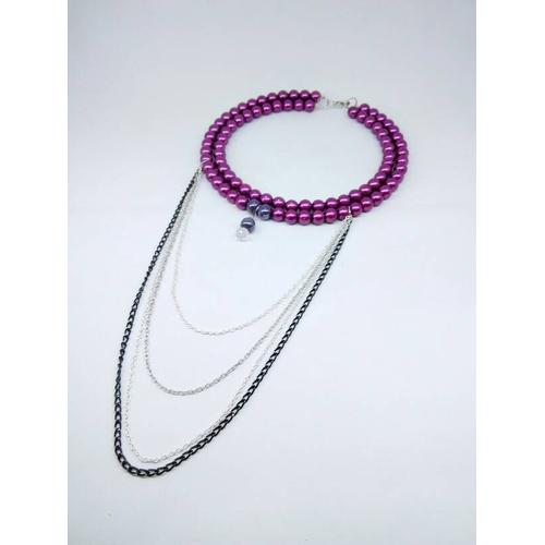Jual Kalung Choker purple pearl 3 layer 