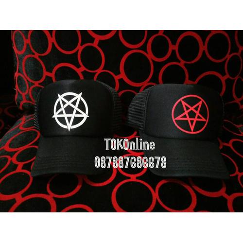Foto Produk topi trucker pentagram 666 satanic lucifer sablon polyflex korea dari tokonline jakarta