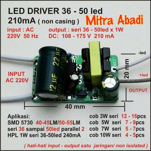 Foto Produk LED Driver 36-50x1 Watt 210 mA AC-DC Tanpa Casing dari Toko Mitra Abadi