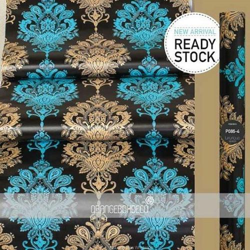 Foto Produk V25 Wallpaper Sticker Vintage Batik Biru Coklat uk. 45cm x 10m dari Elyzavita San