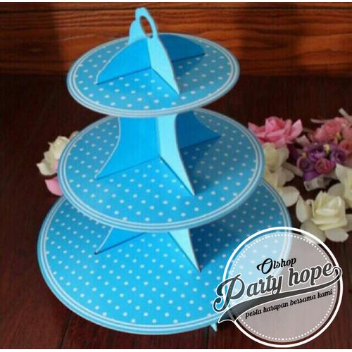 Foto Produk standing cupcake polkadot biru / stand cake polkadot/ 3 tier stand dari PARTY HOPE 2