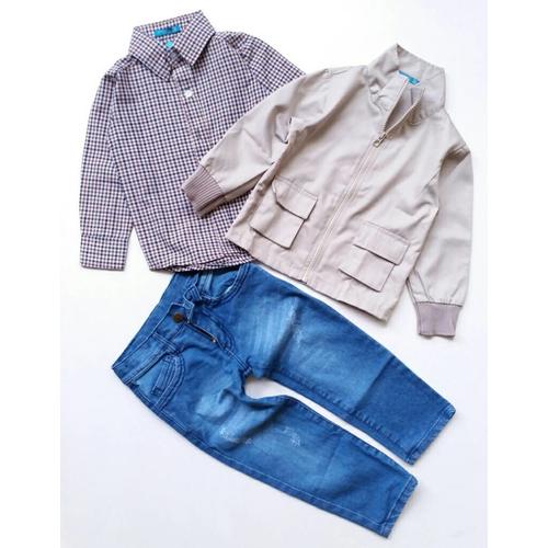 Foto Produk (8-13T) SETELAN ANAK LAKI SENSHUKEI KEMEJA KOTAK JAKET CELANA JEANS dari Schatzi Collection