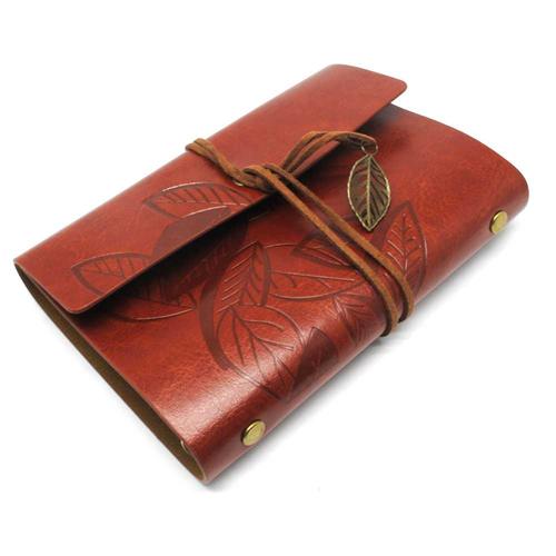 Foto Produk Buku Catatan Binder Kulit Retro Leaf Kertas A6 - Coffee dari Oline Store