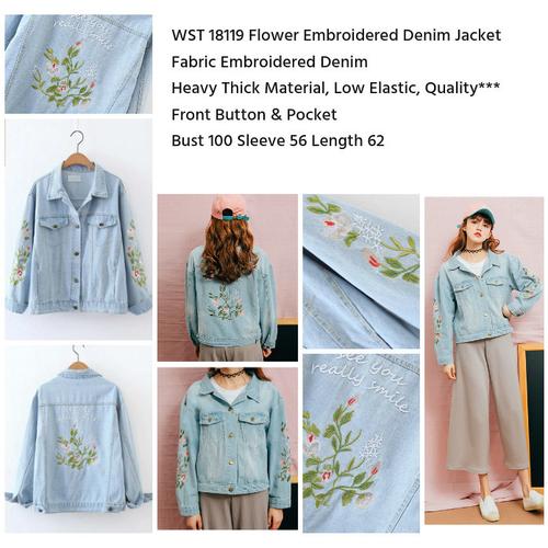 Jual Flower Embroidered Denim Jacket 