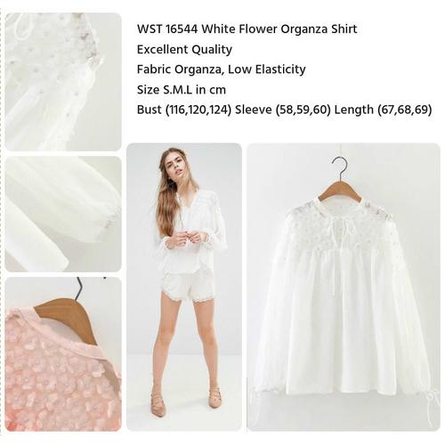 Jual White Flower Organza Shirt (size M 