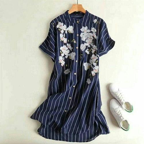 Jual Women Navy Blue Striped Shirt 