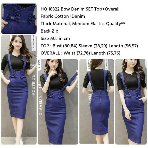Jual Bow Denim SET Top+Overall (size M 