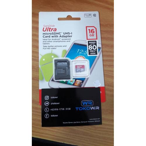 Foto Produk Sandisk Ultra MicroSd 16GB 80mb/s Resmi dari TokoWr