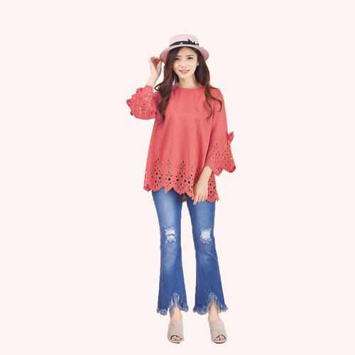 Gambar Jfashion Blus Wanita tangan terompet Laser cut Corak bunga - Fumiko dari j--fashion Jakarta Barat Tokopedia