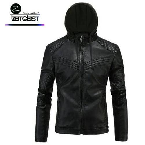 Foto Produk Black Leather Hoodie Jaket Kulit Sintetis NW 03 - Hitam, XL dari Zeitgeist Leather Store