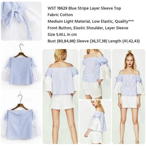 Foto Produk WST 18629 Blue Stripe Layer Sleeve Top - Baju Offshoulder - Baju Cewek - L dari Shopflorence
