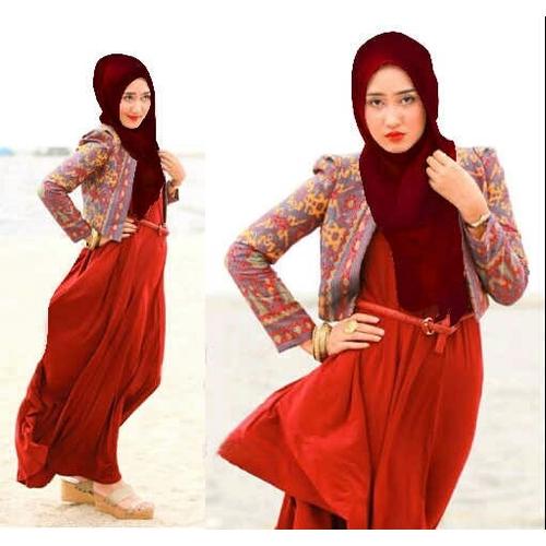 Foto Produk MAXY DRESS WANITA PLUS BLAZER PASHMINA - MAXI MARGON RED dari KPStore Fashion Online