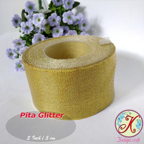 Foto Produk Pita Glitter 2 Inch / 5 cm Gold Per Meter dari Kutique Craft