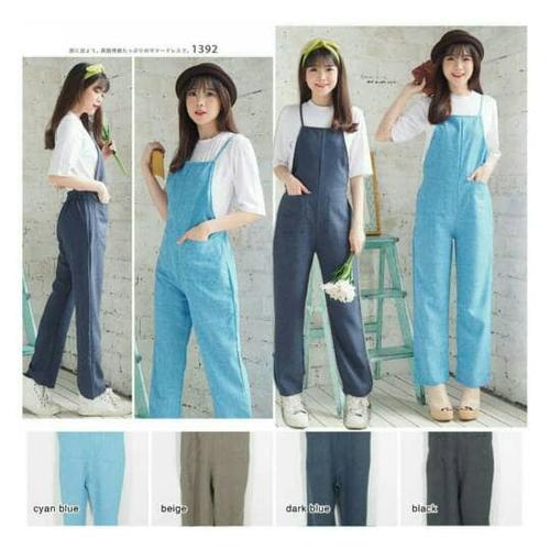 KR1392 DENIM JUMPSUIT (Setelan Baju Kodok Celana Panjang Woman Fashion  Biru Muda di Frupi Tokopedia