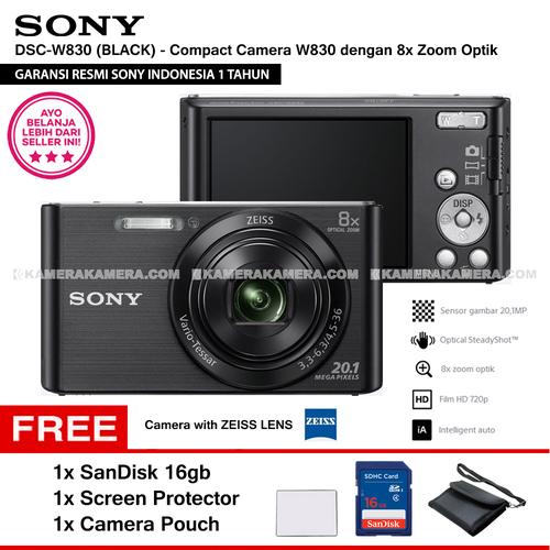 Foto Produk SONY Cyber-shot DSC-W830 BLACK Resmi SanDisk16gb ScreenGuard Pouch dari kamerakamera