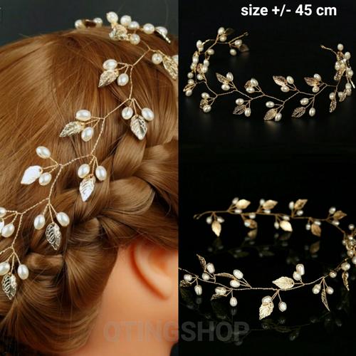 Foto Produk hairpiece daun gold hiasan aksesoris rambut pesta dari QTINGSHOP