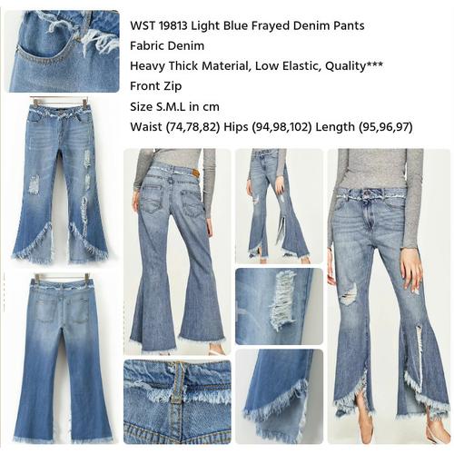 WST 19813 Light Blue Frayed Denim Pants 