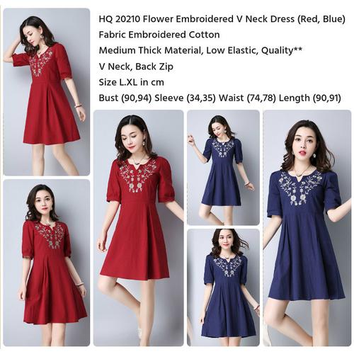 Jual Flower Embroidered V Neck Dress 