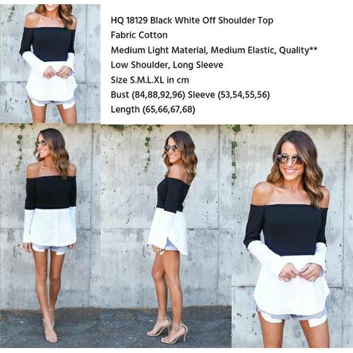 HQ 18129 Black White Off Shoulder Top 