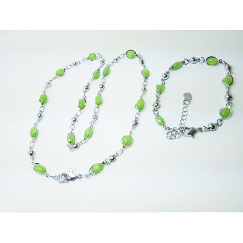 Foto Produk VeE Paket Kalung Gelang Wanita Lapis Emas 18K Batu Giok Hijau dari Vee Jewelry